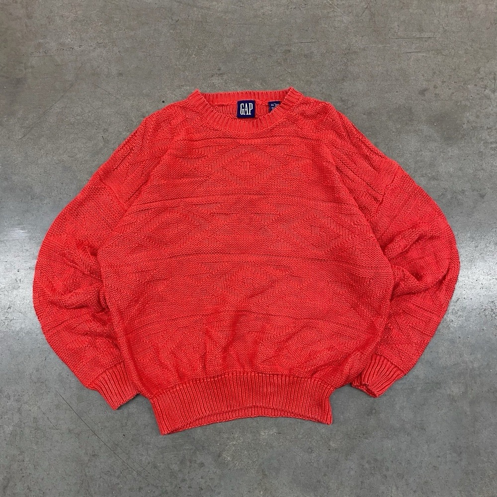VTG‎ GAP Knit Sweater Red Textured Crewneck 90s Mens XL